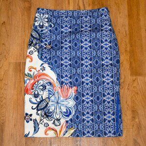 Moulinette Soeurs Blue Floral Print Lined Midi Skirt 6 Anthropologie